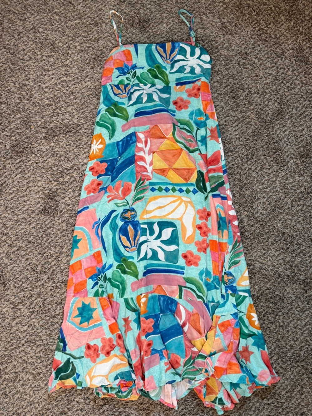 Paper Heart Anthropologie Multicolor Tropical Maxi Dress with Spaghetti Straps L - Picture 3 of 8
